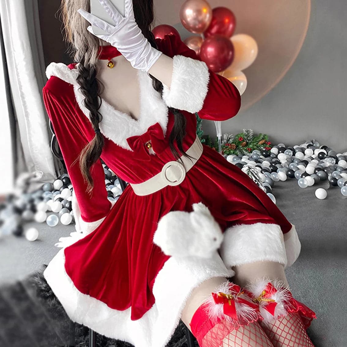 Bunny Xmas Lady Cosplay Christmas Dress Women Santa Claus Suit Costume Set Winter Red Dress Maid Girl Uniform Navidad 2022
