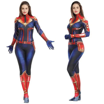 Superhero Captain Marvel Cosplay Costume Movie The Avengers Cosplay Bodysuit Jumpsuit Halloween Costume for Kids Adult