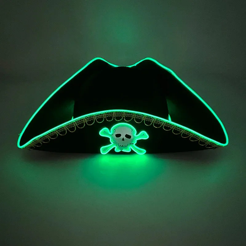 Halloween Cosplay Performance Costume Props Zombie Edge Pirate Boat Long Hat Led Glowing Skull Pirate Hat