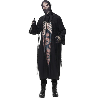 Men Halloween Necromancer Costumes Adult Azrael Evil Skeleton Robe Cosplay Carnival Purim Parade Nightclub Role Play Party Dress