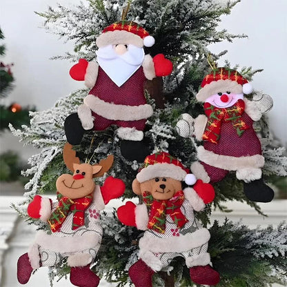 4PCS Christmas Tree Pendants Hanging Decoration For Santa Claus Pendant Decoration Christmas Moose and Bear Holiday Home Decor