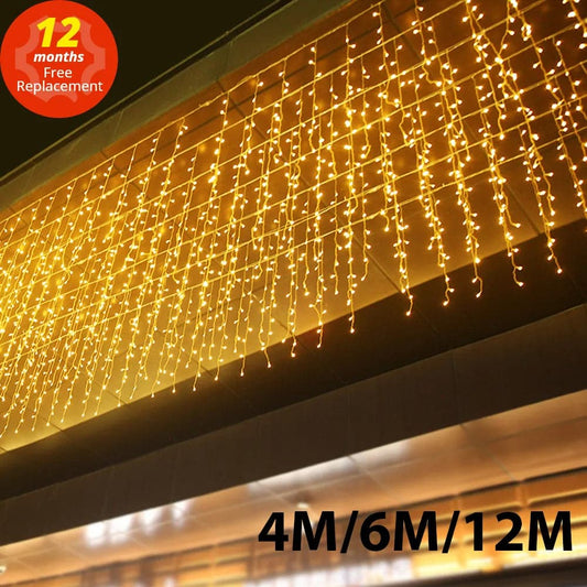 4/6/12M LED Icicle String Lights Fairy Light Christmas Garland 220V Outdoor Decoration Led Curtain For New Year Wedding Party