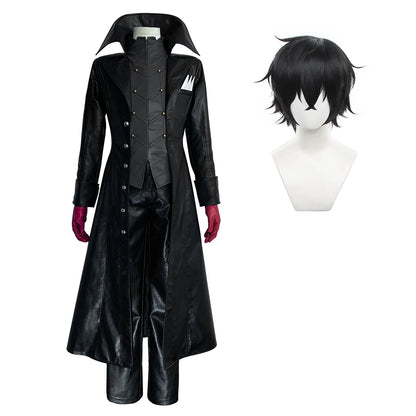 HOLOUN P5 Game Ren Amamiya Cosplay Costume Wig Mask Joker Faux Leather Coat Pants Vest Gloves Daily Wear Cos Convention Rose Net