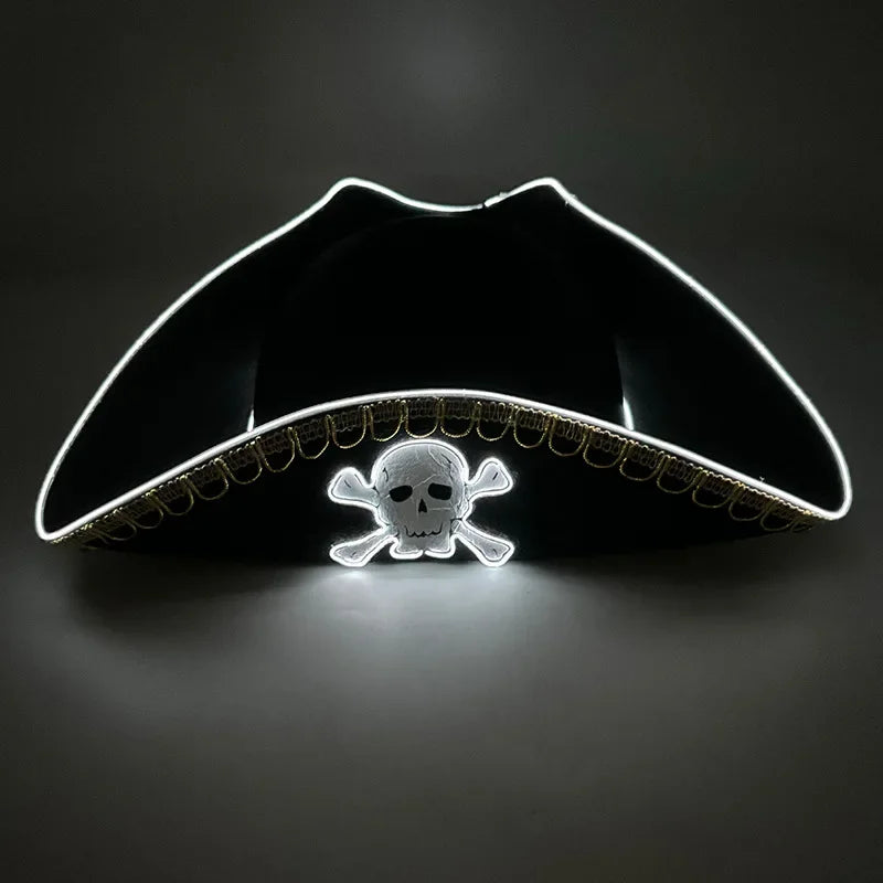 Halloween Cosplay Performance Costume Props Zombie Edge Pirate Boat Long Hat Led Glowing Skull Pirate Hat