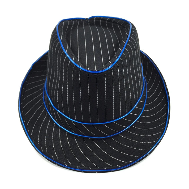 Luminous Fedora Hat Gentleman Performance Jazz Cap LED Glow Top Hat Birthday Wedding Christmas Halloween Party Costume Supplies