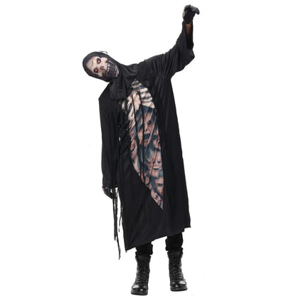 Men Halloween Necromancer Costumes Adult Azrael Evil Skeleton Robe Cosplay Carnival Purim Parade Nightclub Role Play Party Dress