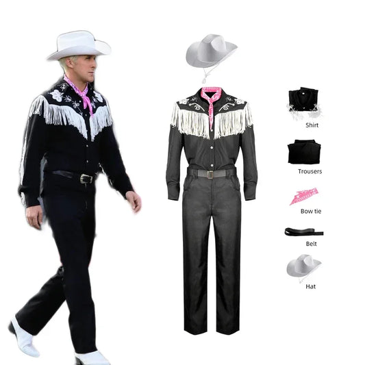 2023NEW Movie Margot Robbie Barbi Cosplay Ken Cosplay For Man Adults Black Cow Boy Halloween Costumes Pink Jumpsuit Role Play