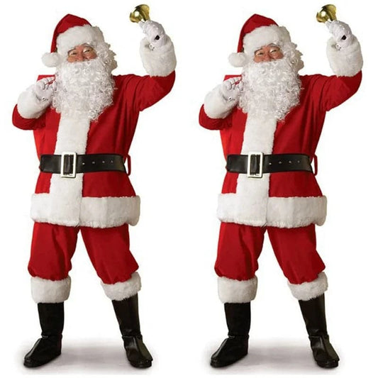 Red Deluxe velvet 9-piece Christmas Party Men Children Family Costume Santa Claus Costume Adult Christmas cosplay costume