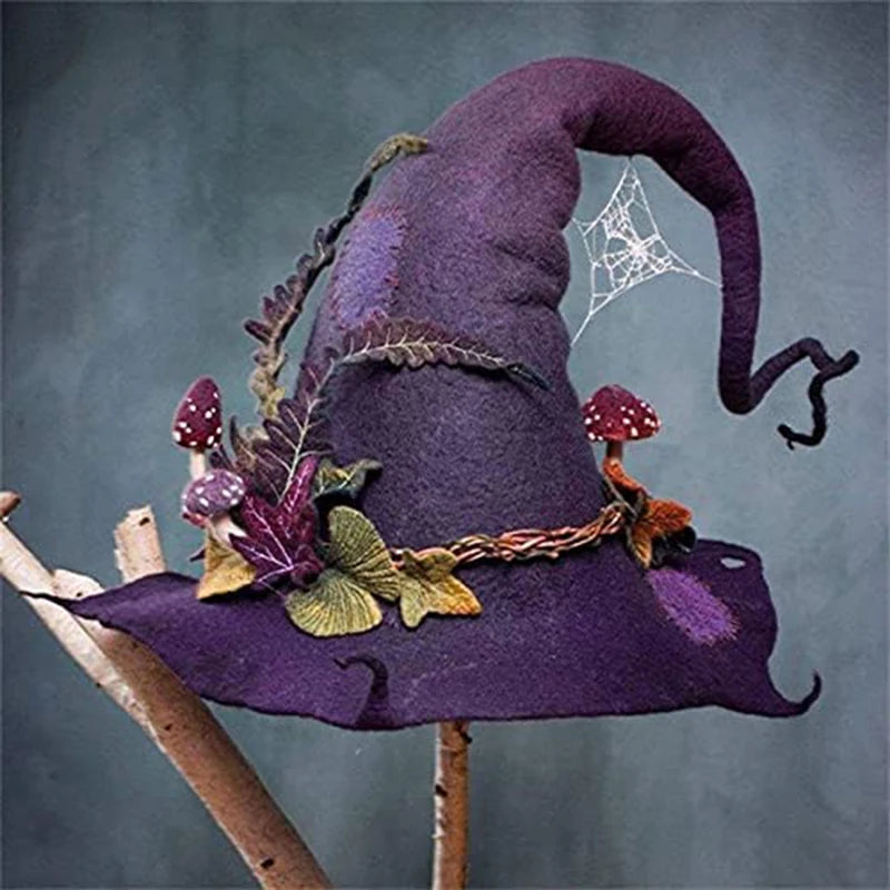 Witch Hat Halloween Felt Hat With Spider Web Flower Witch Lace Hat Costume Accessory Masquerade Cosplay Costume Head Decoration