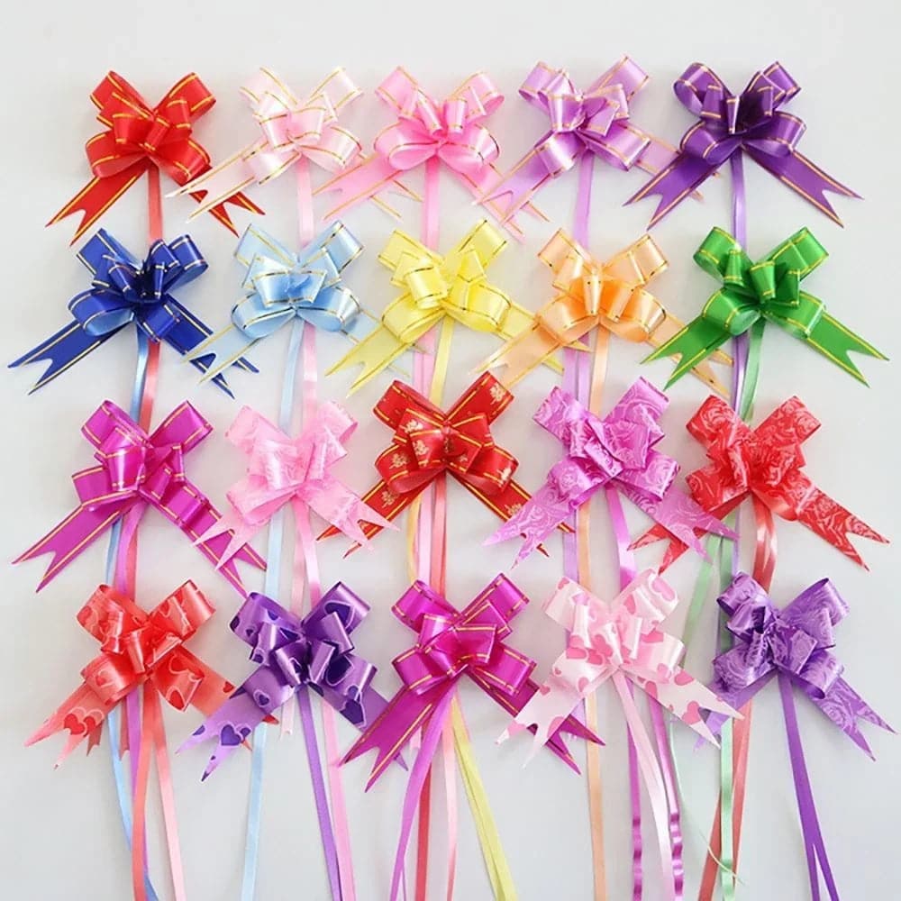 50pcs Colorful Flower Ribbons Pull Bowknots Christmas Birthday Party Wedding Car Decoration Wrap Holiday DIY Accessories 18mm