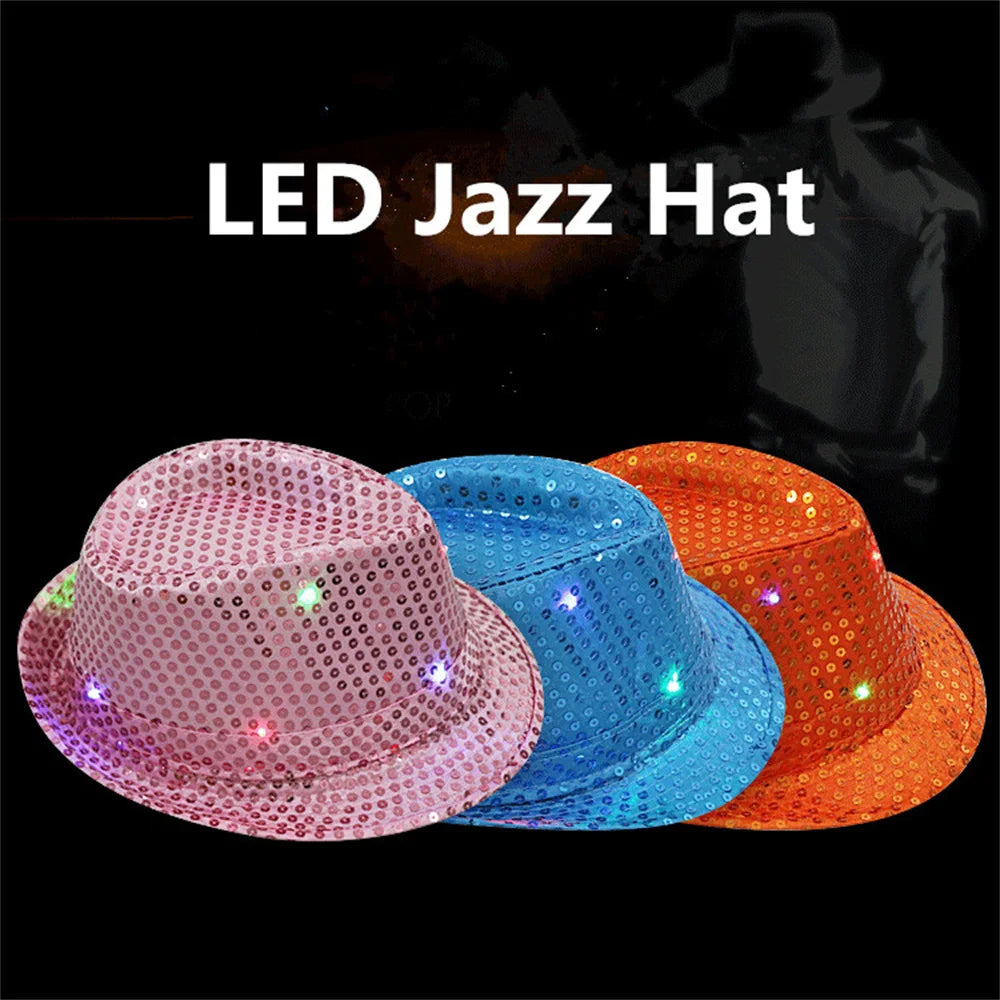 Creative Led Luminous Jazz Hat Party Carnival Light Up Sequin Hat Adult Glitter Festival Dress Up Cap For Men Women