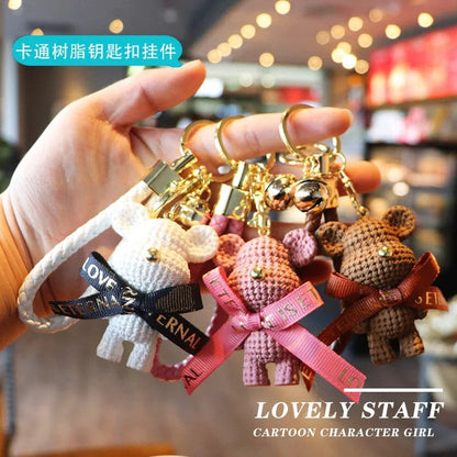Cute Resin Keychain Charm Tie The Bear Pendant for Women Bag Car KeyRing Mobile Phone Fine Jewelry Accessories Kids Girl Gift