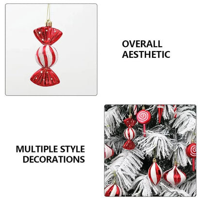 14pcs Mix Cute Christmas Tree Ornaments Hanging Pendants Home Decorations Xmas Set Red Cane Candy