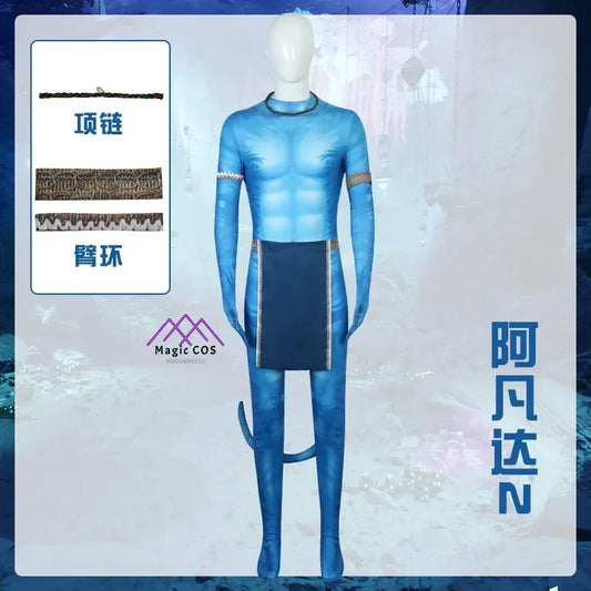 Halloween Cosplay Men Costume Avatar 2 Movie The Way Of Water Roleplay Fantasia Man Jumpsuit Tail Halloween Clothes For Male