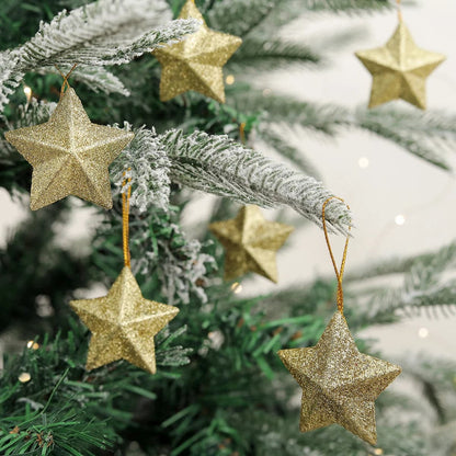 6pcs Decorative arrangement of Christmas tree trumpet glitter five-pointed star pendant