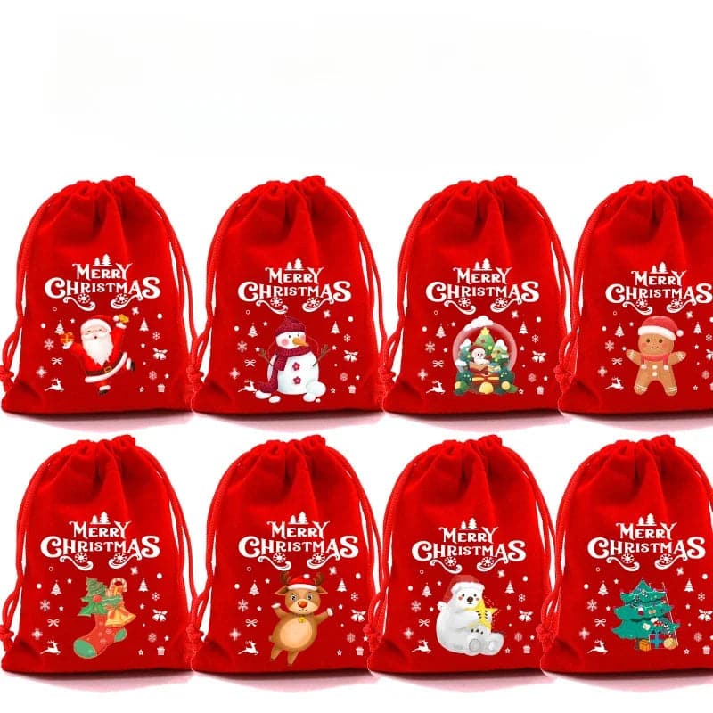 Christmas Velvet Bags 9x12 13x18cm Small Candy Gift Bag Drawstring Pouch Xmas Favor Bracelet Jewelry Packaging Bags Gift