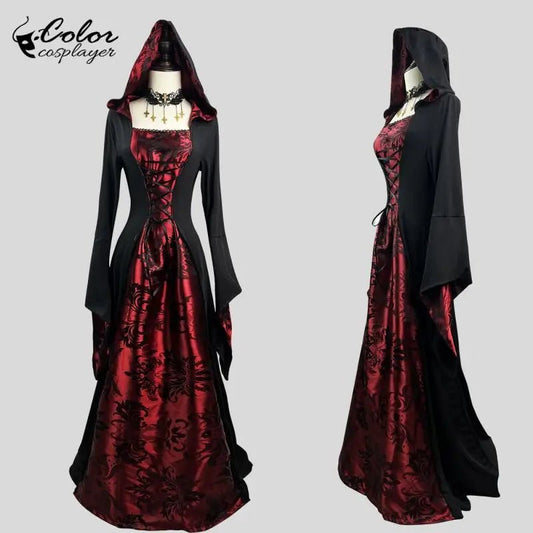 Color Cosplayer Halloween Women Dress Medieval Vampire Vintage Cosplay Costume Red Ghost Bride Dress Female Gothic Scary Clothes