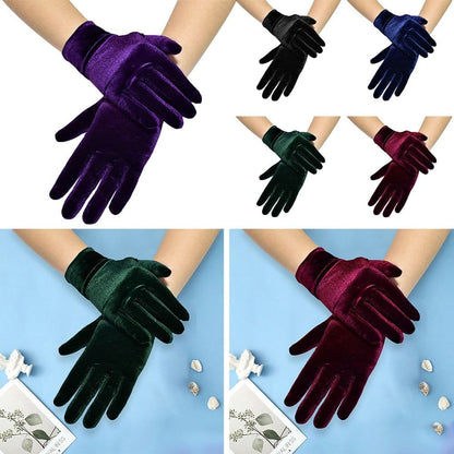 Short Opera Velvet Gloves for Women Flapper Stretchy Wrist Length Banquet Gloves Tea Party Halloween Costume Gloves