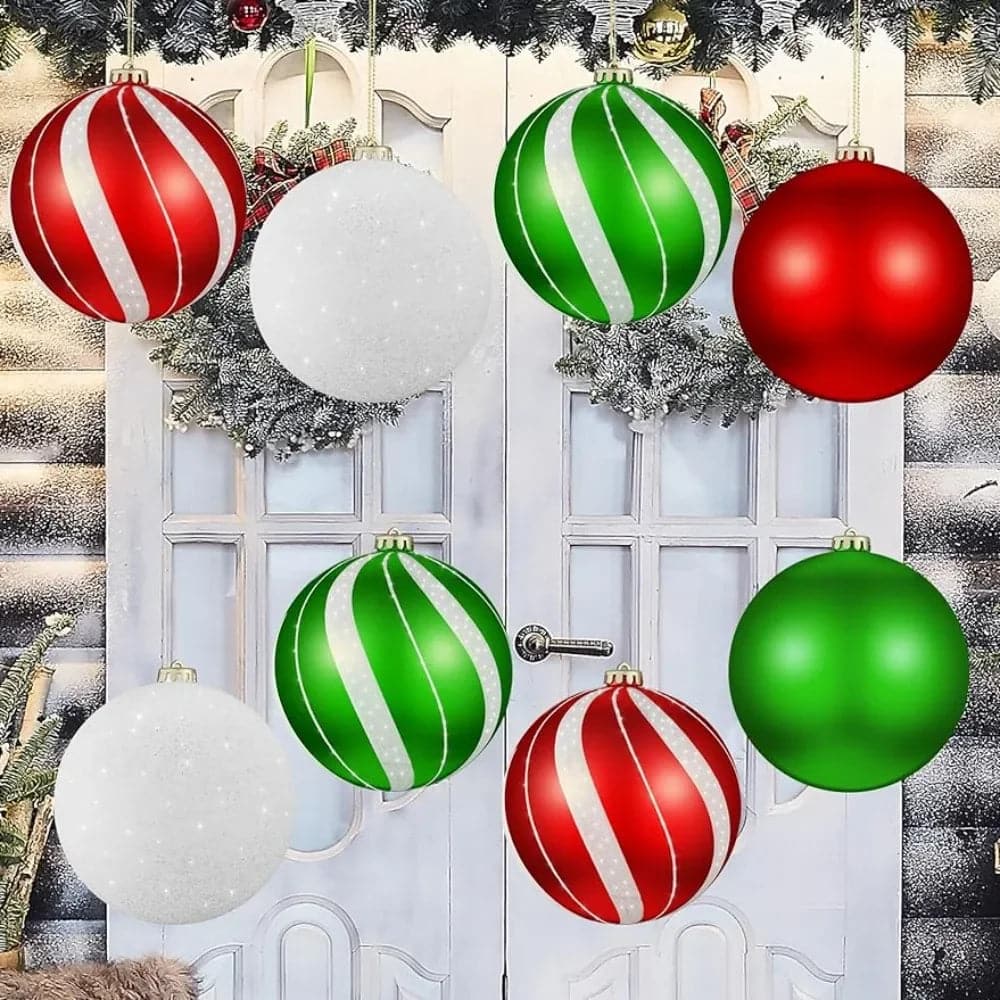 Set of 8 Large Christmas Ball Ornaments 6 Inch Glitter Hanging Christmas Plastic Balls Hanging Christmas Tree Decorations