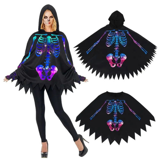 Funny Cloth Skeleton Cape Ghost Goth Halloween Props Make Up Cosplay Costume Skull Bones Cloak Carnival