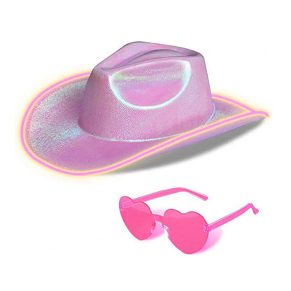 Bright Colors Cowboy Hat Wide Brim Hemming Windproof Rope Halloween Holographic LED Light Jazz Hat Fashion Accessories