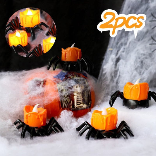 LED Candle Light Spider Pumpkin Lamp Flickering Flameless Battery Lights Flashing Electric Candles Halloween Party Decoration