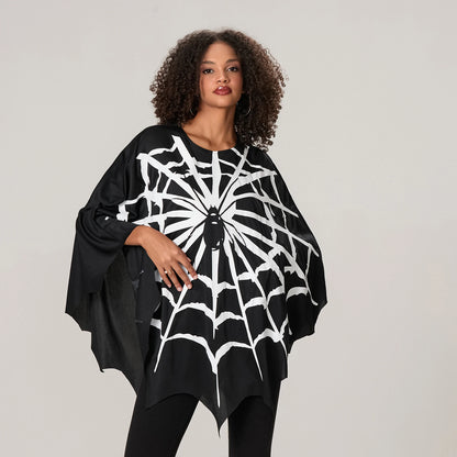 Adults Spider Web Print Cape Funny Halloween Costumes Party Cosplay Poncho Tops Clothes for Unisex Women Men