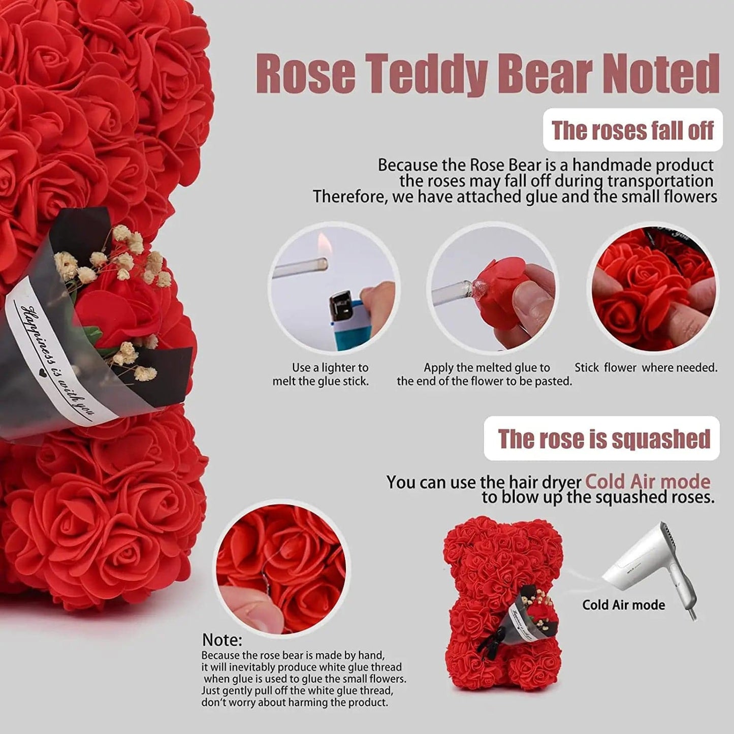 Mothers Day Gift  25cm Rose Bear In Gift Box For Valentine's Day Gift Birthday Present For Wedding Party