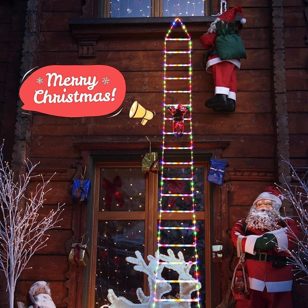 Christmas Decorations Ladder Lights with Santa Claus Doll for Indoor Outdoor Window Garden Xmas Tree Hanging Decor String Lamp