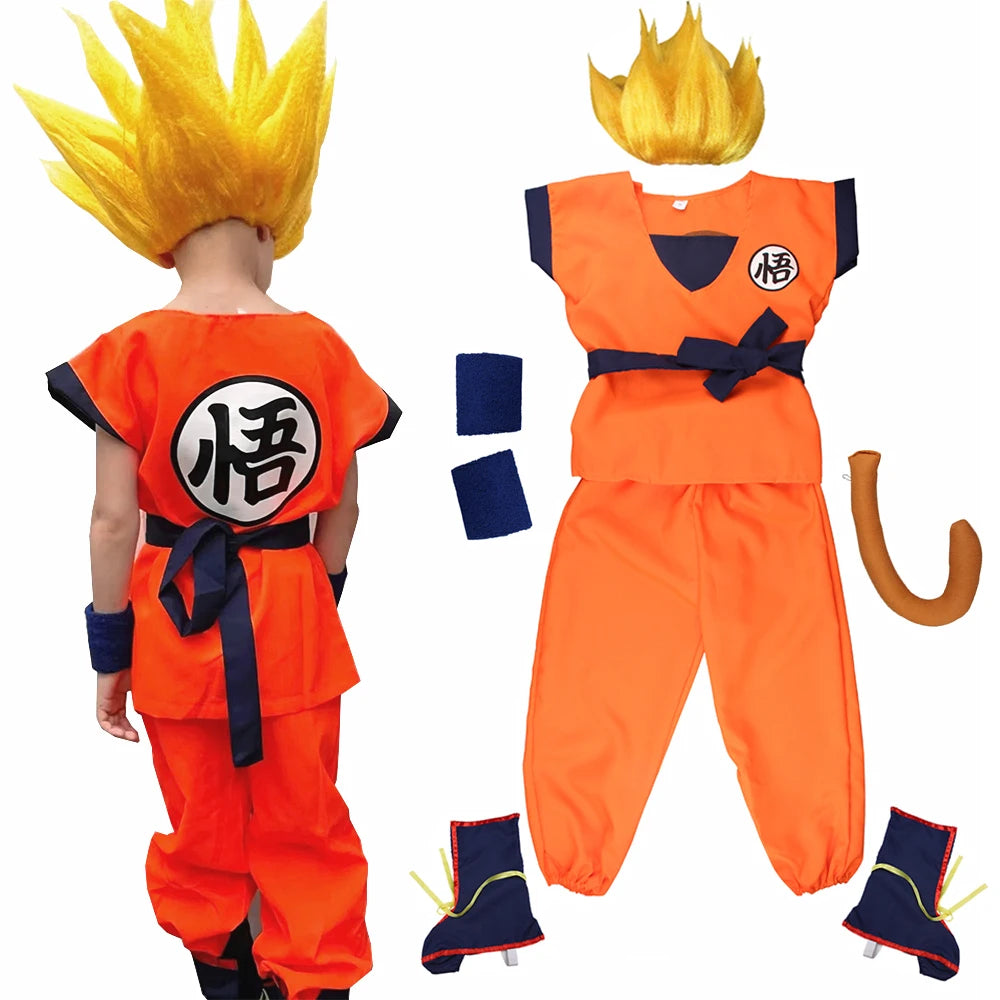 Anime Cosplay Son Goku Costumes Krillin Training Clothes Superhero Outfits with Super Saiyan Wig Comic Con Party Costume