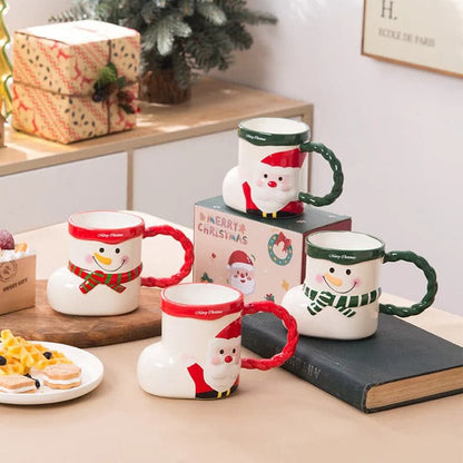Creative Christmas Sock Shape Mug Lovely Espresso Latte Ceramic Mug Santa Snowman Coffee Cup Breakfast Milk Cup Xmas Gift