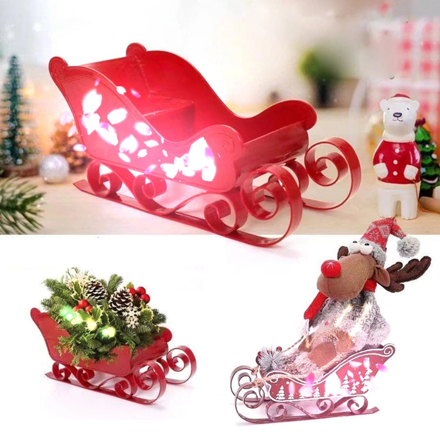 Santa Sleigh Christmas Fireplace Living Room Figurines Collection Festival Centerpiece Sled Figurine