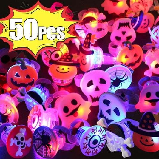 LED Luminous Halloween Rings Creative Pumpkin Ghost Skull Glowing In Dark Finger Rings Toys with Lights Home Party Decoration