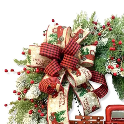 35CM Christmas Wreath Webbing Red Truck Outdoor Indoor Home Party Wall Decorative Garland Wreath New Year Gifts Holiday Wreath