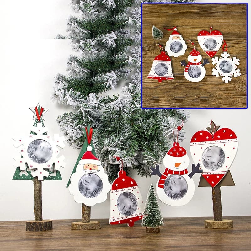 1pc Creative Wooden Christmas Photo Frame Pendant Xmas Tree Hanging Decor Ornament For Home Xmas Navidad New Year 2024