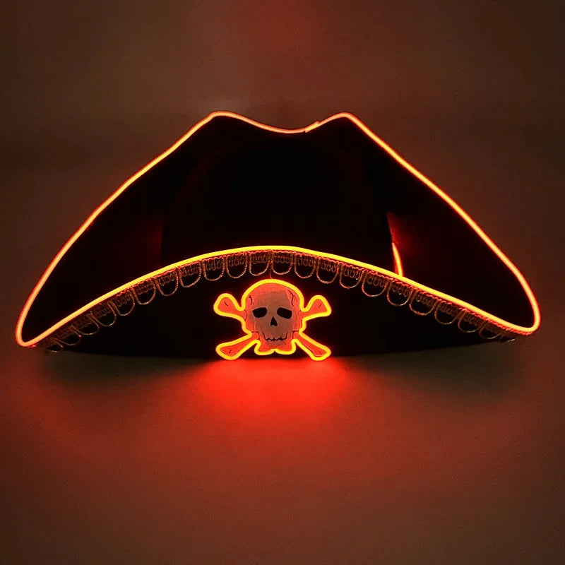 Halloween Cosplay Performance Costume Props Zombie Edge Pirate Boat Long Hat Led Glowing Skull Pirate Hat