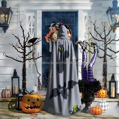 Unisex Halloween Cloak Funny Psychedelic Bats Cape Hooded Medieval Costume Witch Wicca Vampire