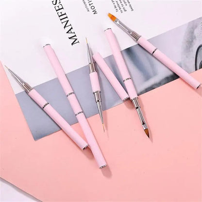 Dual-ended Nail Brush Acrylic Nail Art Brushes Professional Stripe Painting Drawing Pen UV Gel Extension Brush DIY Manicure Tool