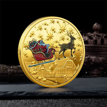 40x2.5mm Merry Christmas Plated Gold Coin Santa Claus Colorful Star Snow Collectible Coins Christmas Souvenirs