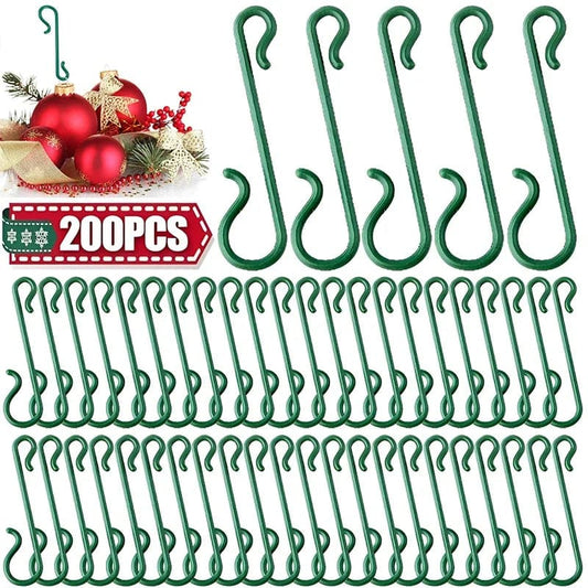 10/200pcs Christmas Ornament Hooks S-Shaped Xmas Tree Ball Pendan Hanging Plastic Hook Hanger DIY New Year Home Party Decoration