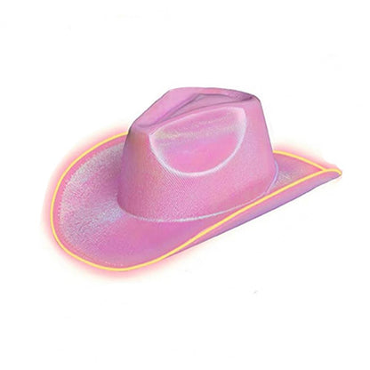 Bright Colors Cowboy Hat Wide Brim Hemming Windproof Rope Halloween Holographic LED Light Jazz Hat Fashion Accessories