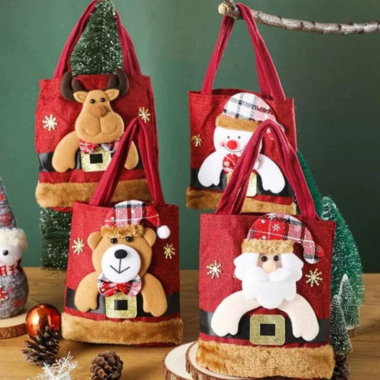 2PCS Christmas Tote Bags Children Gift Bags Candy Bags Snowman Fawn Gift Bags Storage Bags Christmas Decorations