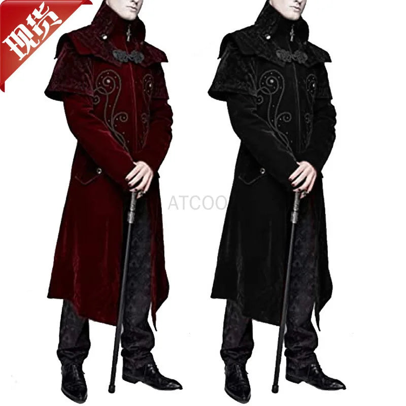 Adult Medieval Detective Cosplay Costume Wine Red Vampire Medieval Trenchcoat Renaissance Noble Steampunk Jacket