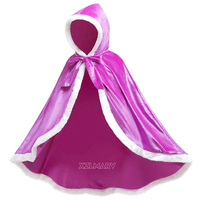 Kids Girls Princess Costume Cloak Hooded Anna Elsa Cape Aurora Rapunzel Fancy Party Mantel Clothes Children Party Accessories