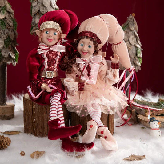 2 Pcs Bendable Arms & Legs Christmas Elf Figurine Doll Hanging Decoration Red And Green On The Shelf Christmas Elves Home Decor