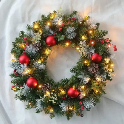 Led Christmas Wreath Artificial Pinecone Red Berry Garland Hanging Ornaments Front Door Wall Decorations Xmas Tree Wreath Decor