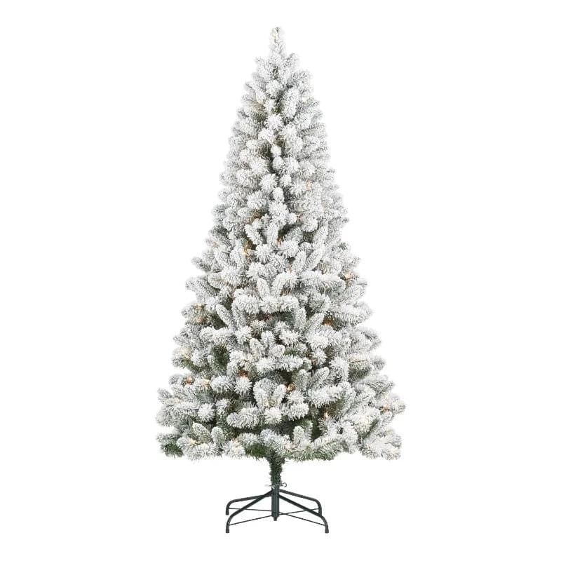 6.5 ft Pre-Lit Flocked Frisco Pine Artificial Christmas Tree, 250 Clear Lights, Green, by Holiday Time