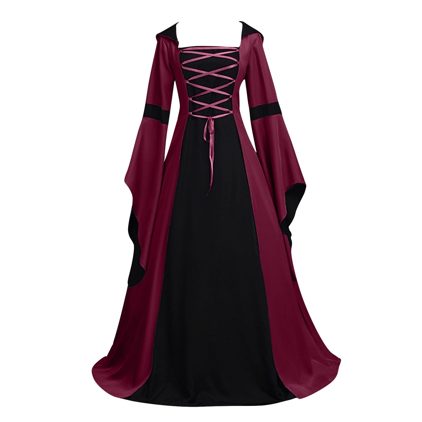 Medieval Dresses For Women Renaissance Trumpet Sleeve Lace Up Dresses Halloween Costume Vintage Cosplay Outfit Witch Dress