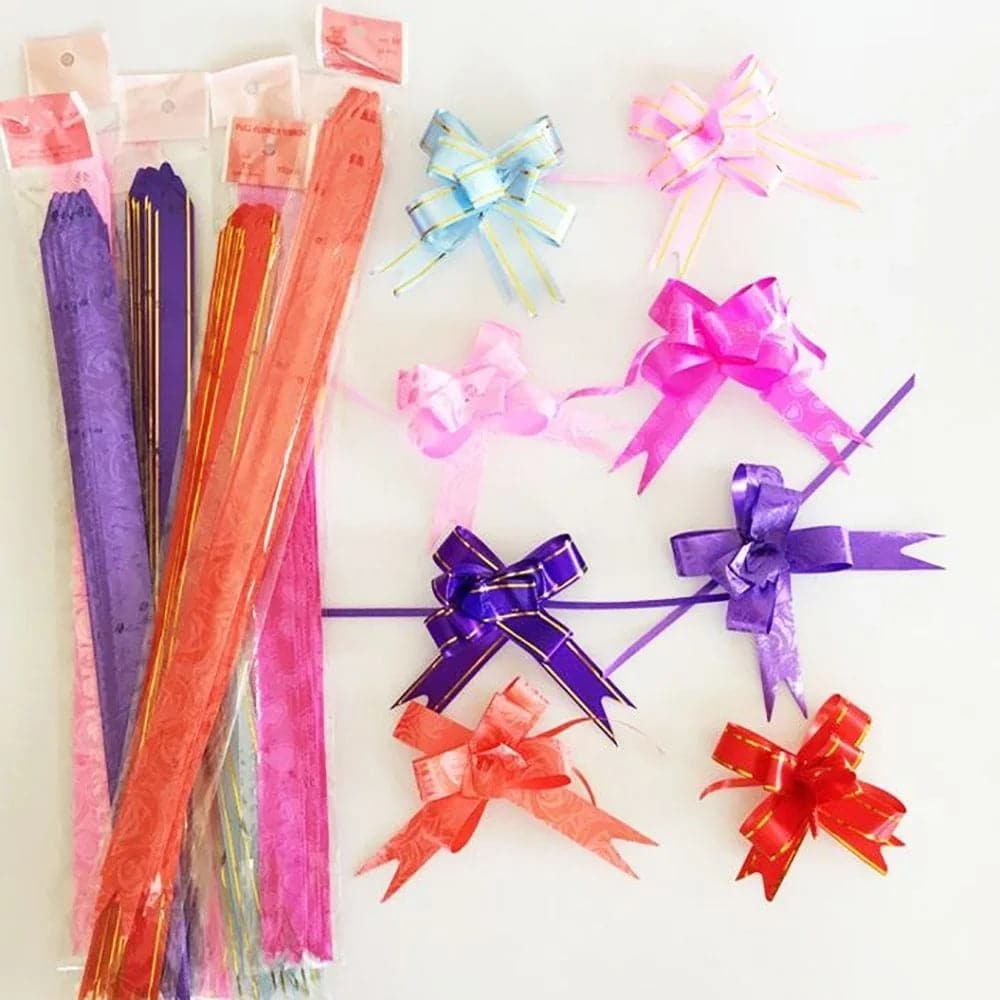 50pcs Colorful Flower Ribbons Pull Bowknots Christmas Birthday Party Wedding Car Decoration Wrap Holiday DIY Accessories 18mm