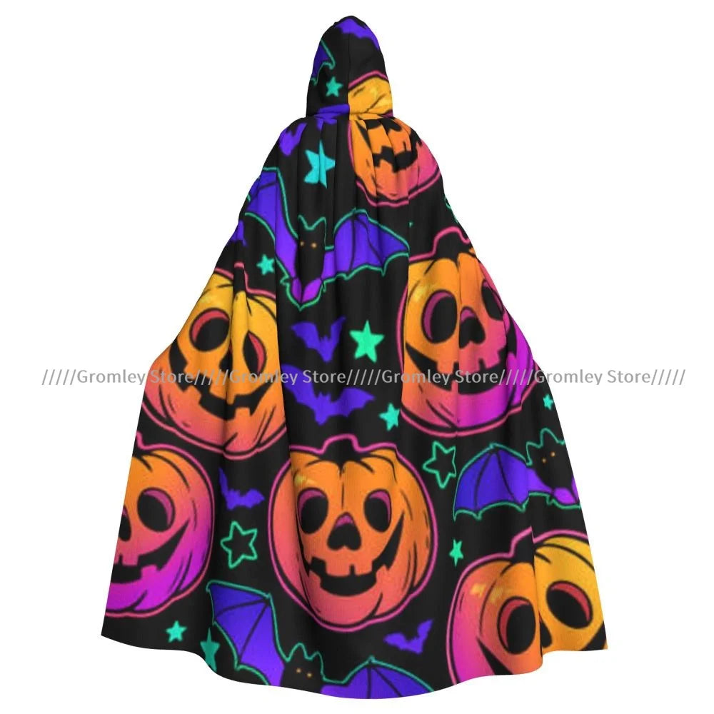 Unisex Halloween Cloak Funny Psychedelic Bats Cape Hooded Medieval Costume Witch Wicca Vampire